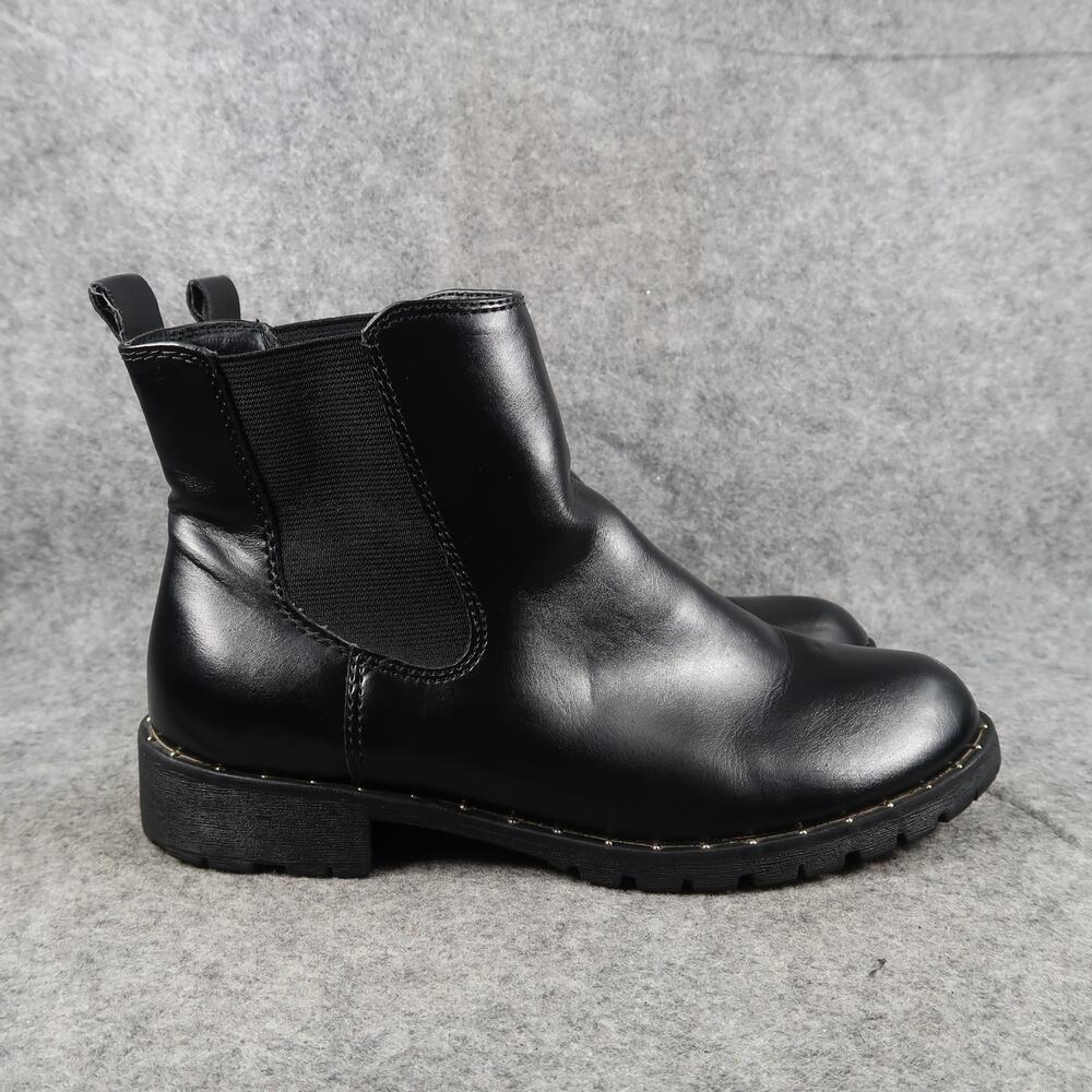 SO Shoes Womens 6 Ankle Booties Chelsea Pull On Black Boot Fabiana Casual Studs